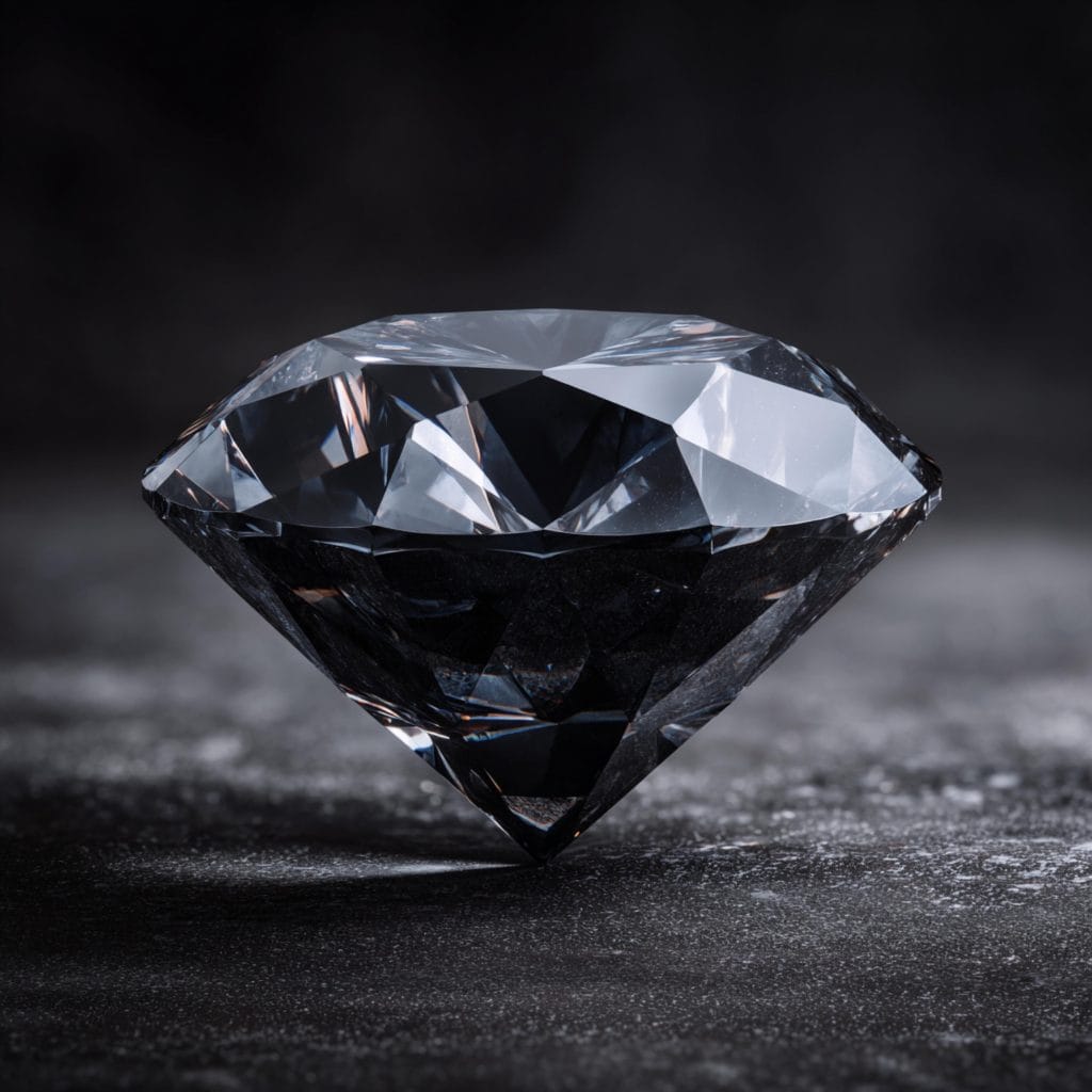 Faceted diamond resting on a dark, textured surface, catching light in its facets.&nbsp;Hispamer Noticias