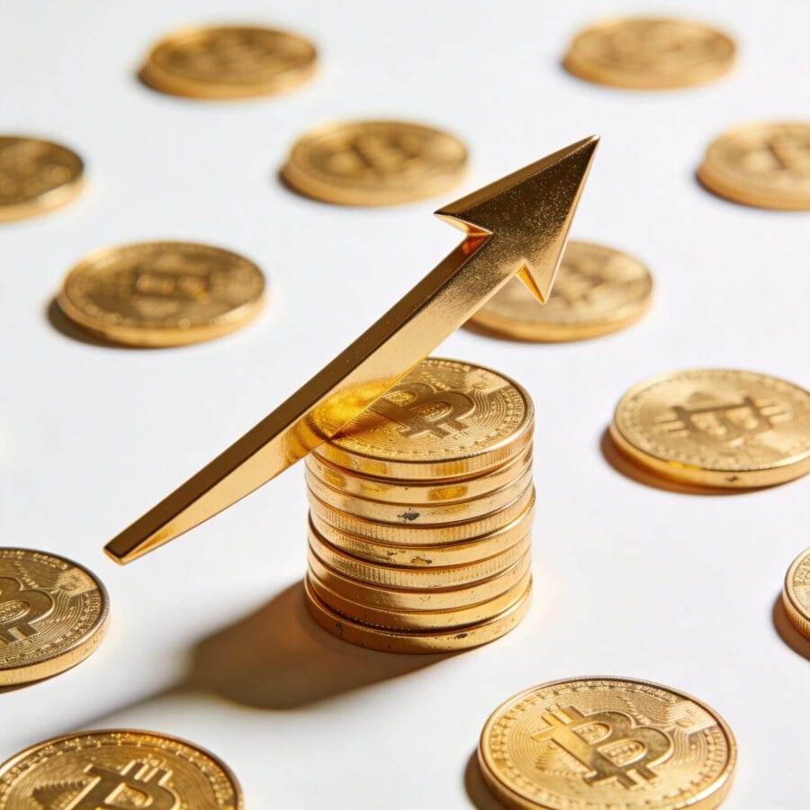 oscilacion bitcoin - Hispamer Noticias Gold Bitcoin coins arranged in a stack with a gold upward arrow symbolizing rising crypto value. Hispamer Noticias